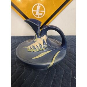 ROSEVILLE Vintage MCM Pottery FREESIA Blue Ewer Pitcher 19-6